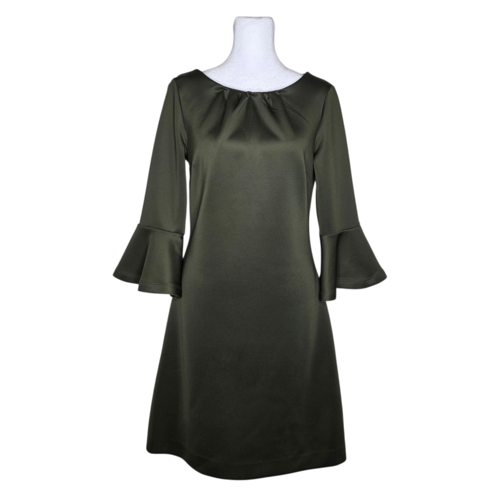 New York And Company Olive Green Dress Bell Sleeve Knee Length Size Small